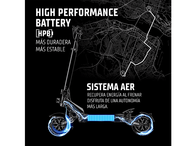 ZWHEEL ZWolf Duo — Patinete eléctrico, Pot. máx. 2000 W, Carga máx. 120 kg, 20000 mAh, 70 km autonomía - Imagen 5