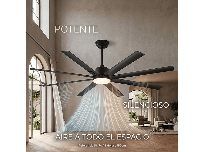 SELEOK NAPOLI_182 — Ventilador de techo, 6 velocidades, Negro - Imagen 5