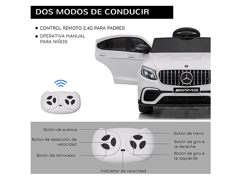 HOMCOM +3 años — Coche Eléctrico Infantil, mando, música, luces, doble apertura - Imagen 5