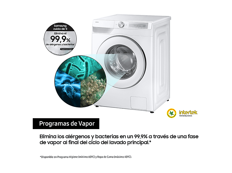 SAMSUNG WW90DG6U85HHU3 — Lavadora carga frontal, 9 kg, 23 programas, Blanco - Imagen 6