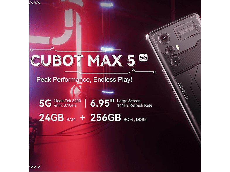 CUBOT — CUBOT Max 5 5G, TECH Black, Móvil Android, 256 GB, 12 GB RAM, 6,9" IPS, MediaTek Dimensity 8200, 5100 mAh, Octa-Core Processor - 64 Bits - Imagen 6