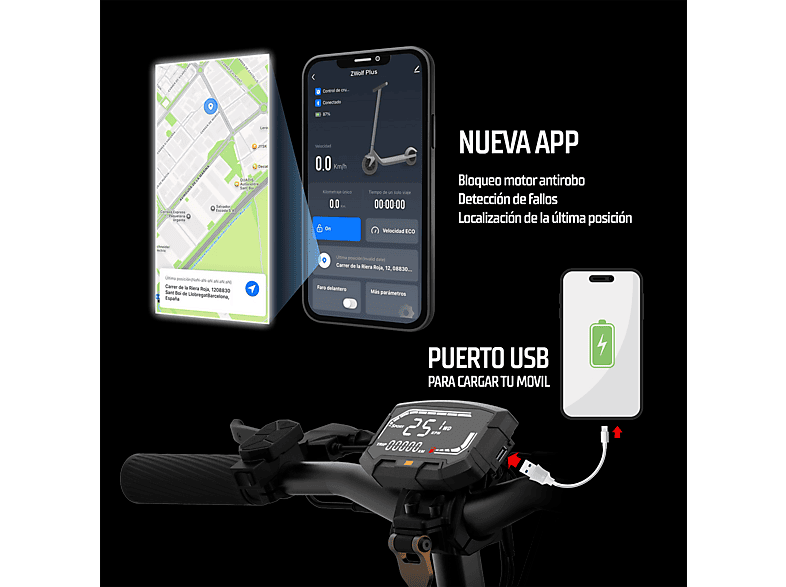 ZWHEEL ZWolf Duo — Patinete eléctrico, Pot. máx. 2000 W, Carga máx. 120 kg, 20000 mAh, 70 km autonomía - Imagen 6