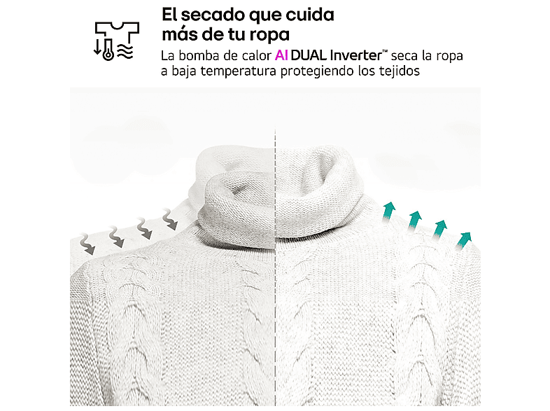 LG RH10V9AV2WR — Secadora bomba de calor, 10 kg, 14 programas, Blanco, Display LED - Imagen 7