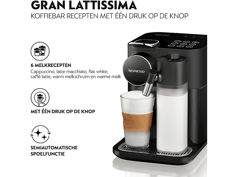 DELONGHI EN640.B - GRAN LATTISSIMA — Cafetera de cápsulas, 1400 W, Negro, 19 bar, 500 ml - Imagen 7