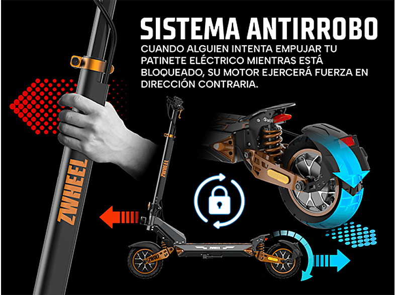 ZWHEEL ZWolf Duo — Patinete eléctrico, Pot. máx. 2000 W, Carga máx. 120 kg, 20000 mAh, 70 km autonomía - Imagen 7