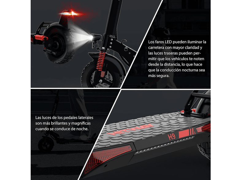 HITWAY H9 — Patinete eléctrico, Pot. máx. 150 W, Carga máx. 50 kg, 2600 mAh, Rojo - Imagen 7