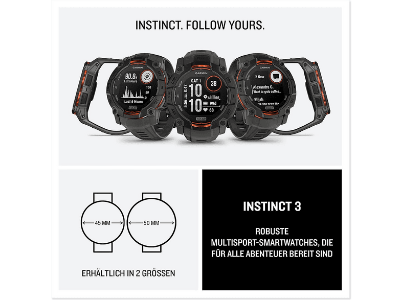 GARMIN Garmin Instinct 3 Solar — Smartwatch, Negro, Fibre Reinforced Plastic (FRP) - Imagen 7