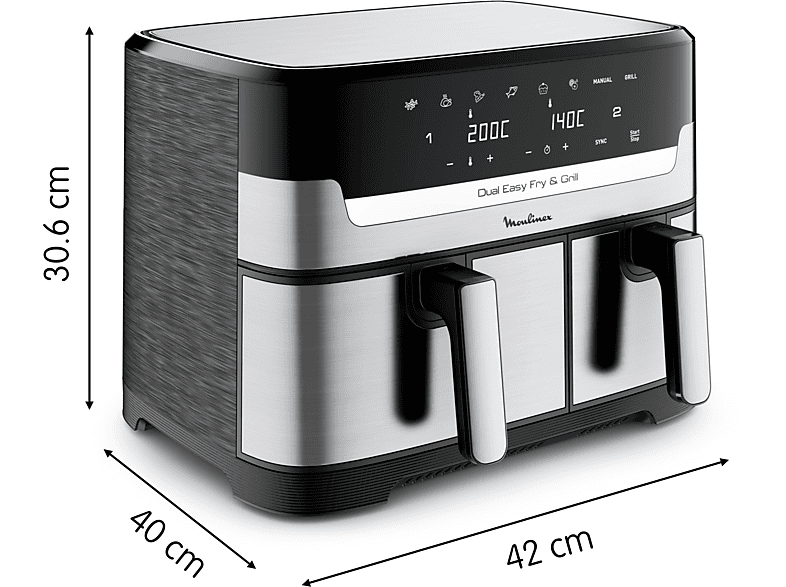 MOULINEX Dual Fry & Grill EZ905D — Freidora de aire, 2700 W, 8.3 L, Táctil, Inox - Imagen 7