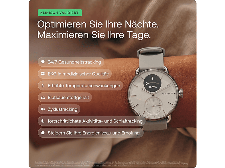 WITHINGS ScanWatch 2 — Smartwatch, Dorado, Acero inoxidable - Imagen 8