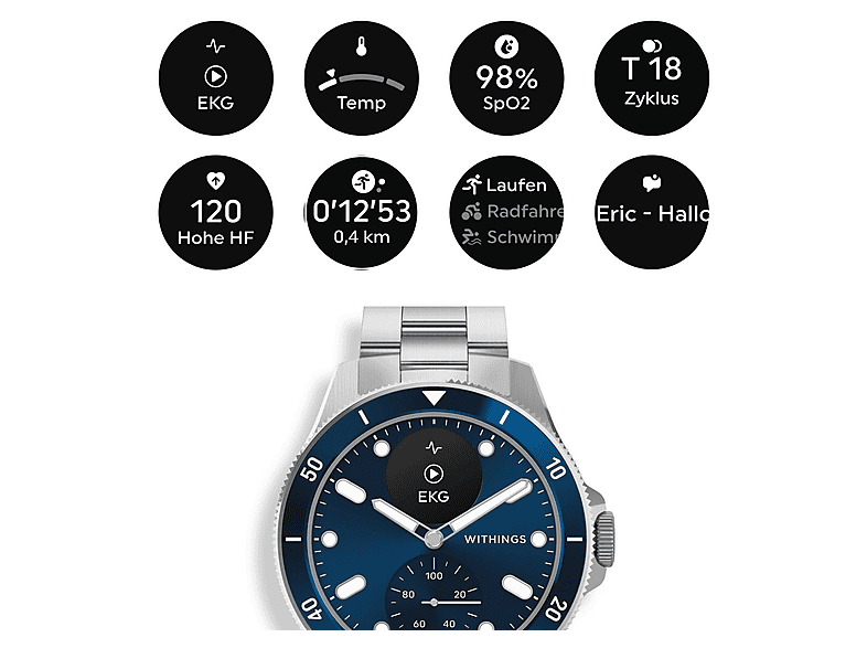 WITHINGS SCANWATCHHORIZONBLUE — Smartwatch, Azul, Acero inoxidable - Imagen 8