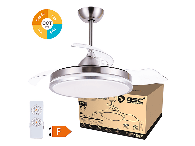 GSC 300005024 — Ventilador de Techo, 40 W, 6 velocidades, Níquel, Aspas retráctiles - Imagen 8