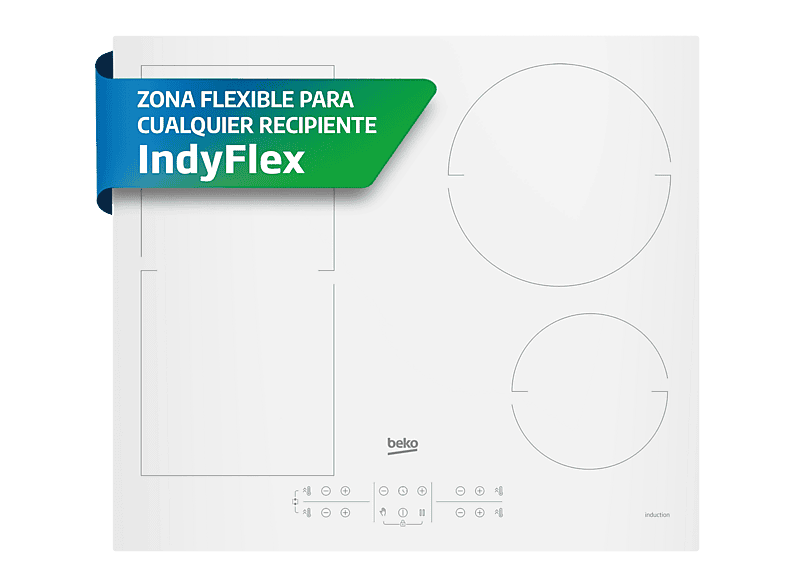BEKO — Placa de inducción, Blanco, Placa inducción- Beko HII64200FMTW, 4 zonas + 1 FlexiZone, IndyFlex - Imagen 8