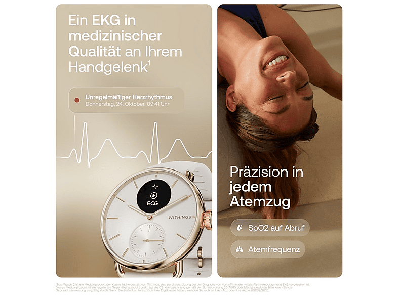 WITHINGS ScanWatch 2 — Smartwatch, Dorado, Acero inoxidable - Imagen 9