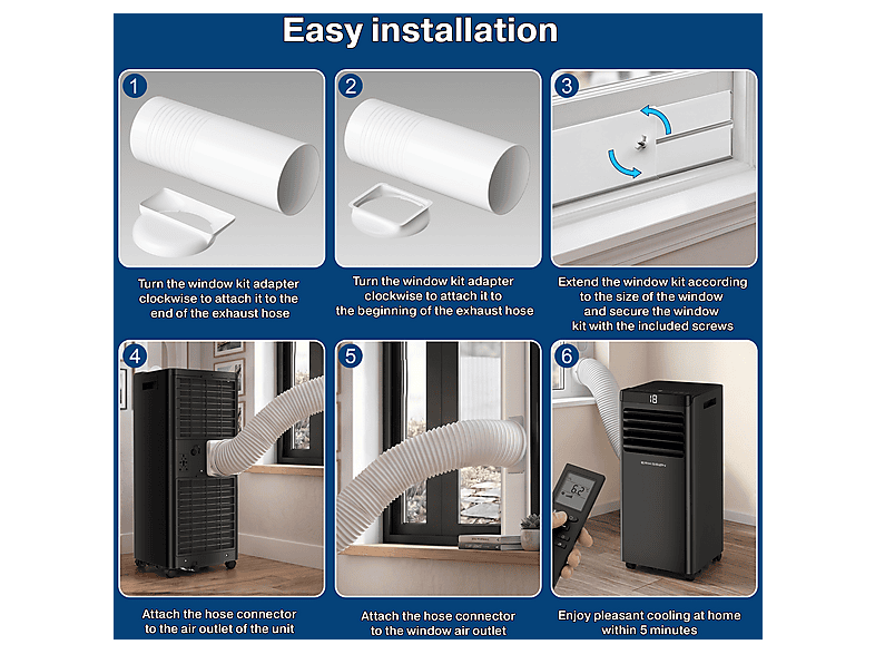 ERIKSSØN Silent Comfort Series Mobile Air conditioner Negro — Aire acondicionado portátil, 30 m², 10000 fg/h, 61 dB(A) - Imagen 9