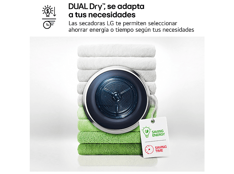 LG RH10V9AV2WR — Secadora bomba de calor, 10 kg, 14 programas, Blanco, Display LED - Imagen 9