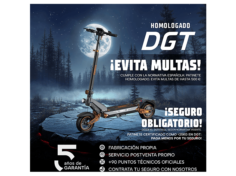ZWHEEL ZWolf Duo — Patinete eléctrico, Pot. máx. 2000 W, Carga máx. 120 kg, 20000 mAh, 70 km autonomía - Imagen 9