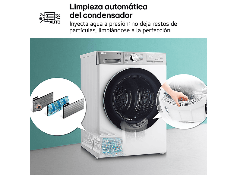 LG RH10V9AV2WR — Secadora bomba de calor, 10 kg, 14 programas, Blanco, Display LED - Imagen 10