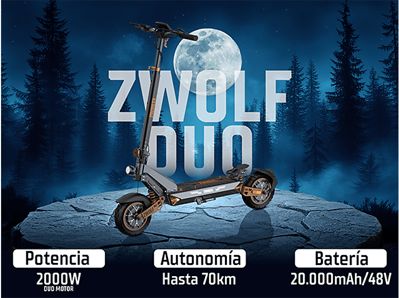 ZWHEEL ZWolf Duo — Patinete eléctrico, Pot. máx. 2000 W, Carga máx. 120 kg, 20000 mAh, 70 km autonomía - Imagen 10
