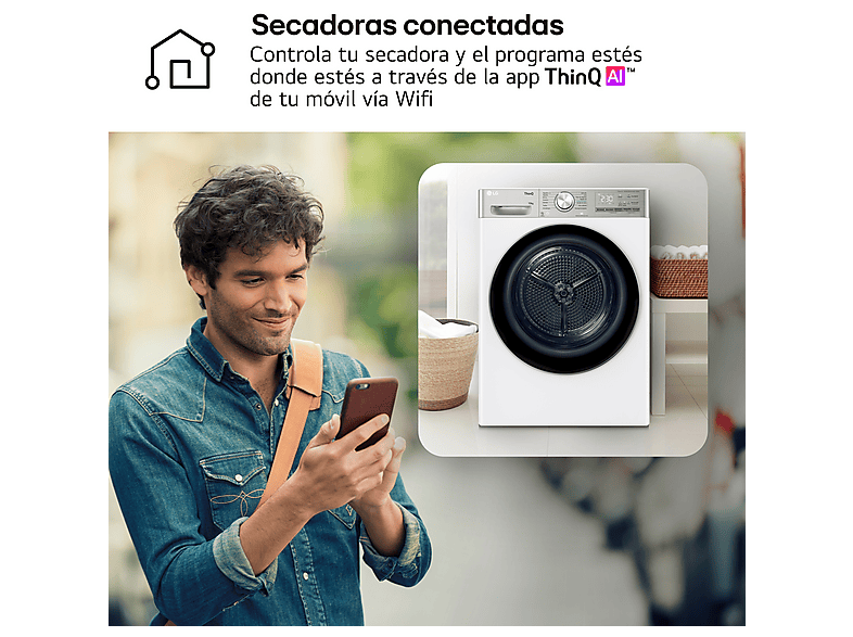 LG RH10V9AV2WR — Secadora bomba de calor, 10 kg, 14 programas, Blanco, Display LED - Imagen 11