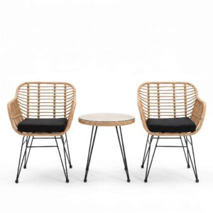 Lorvik conjunto de jardín de ratán, 2 sillones y mesa redonda, terraza y balcón